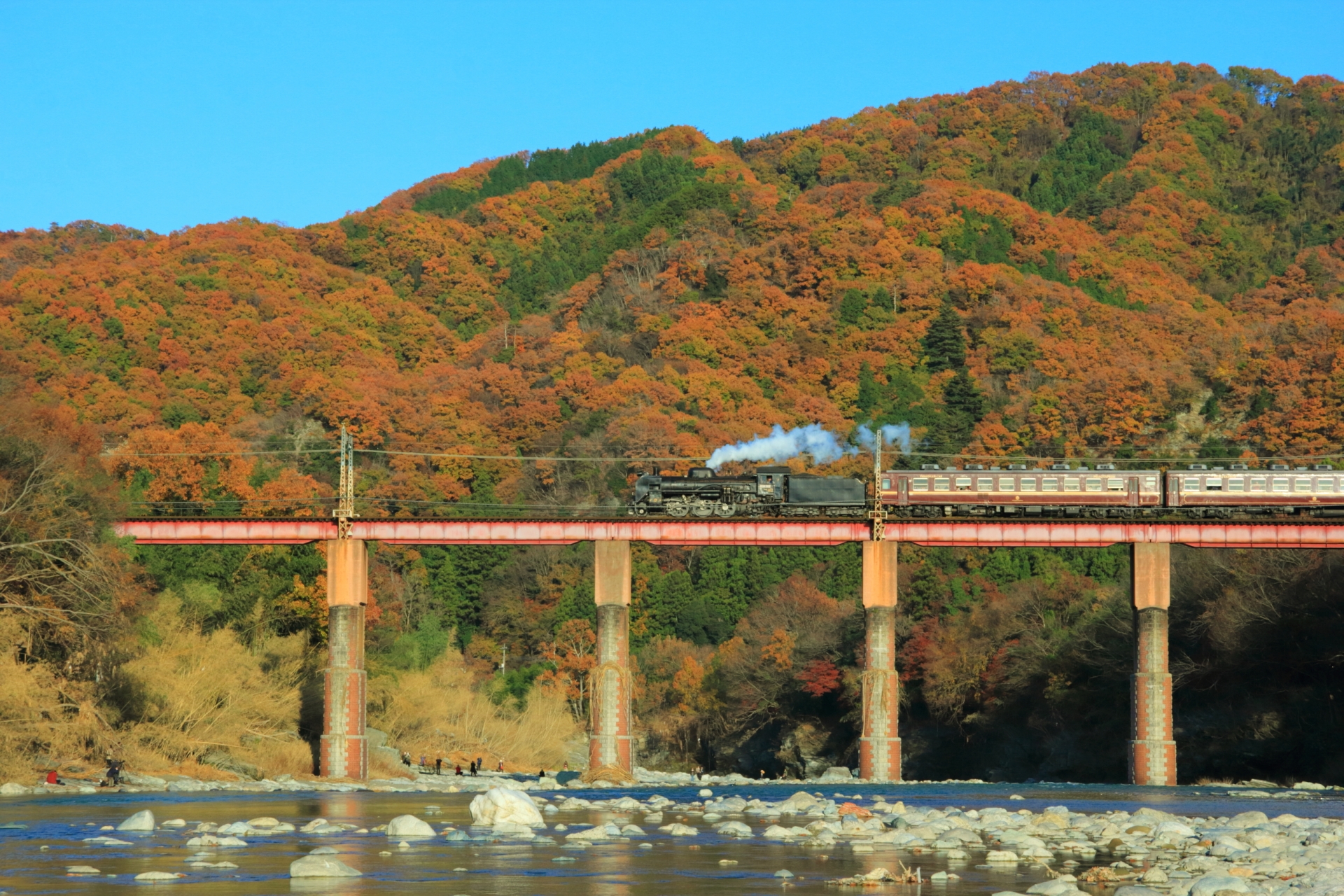 秩父鉄道　パレオエクスプレスと長瀞の紅葉